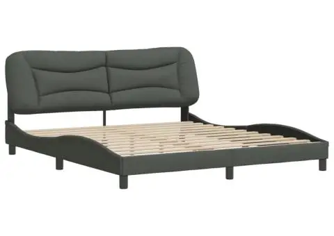 Cadru de pat fără saltea, gri închis, 180x200 cm, textil - 3/5