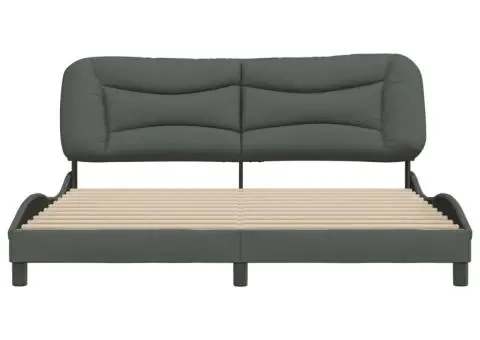 Cadru de pat fără saltea, gri închis, 180x200 cm, textil - 4/5