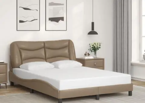 Cadru de pat cu tăblie, cappuccino, 140x190 cm, piele ecologică - 1/5