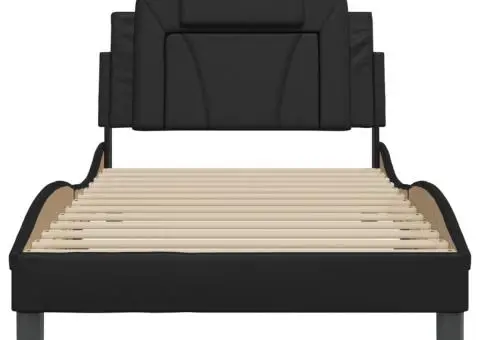 Cadru de pat cu tăblie, negru, 100x200 cm, piele ecologică - 4/5