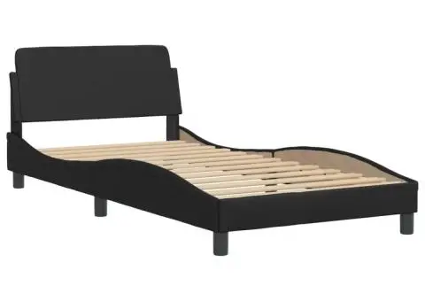 Cadru de pat cu tăblie, negru, 100x200 cm, piele ecologică - 5/5