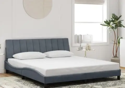 Cadru de pat fără saltea, gri închis, 180x200 cm, catifea - 1/5