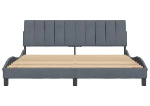 Cadru de pat fără saltea, gri închis, 180x200 cm, catifea - 5/5
