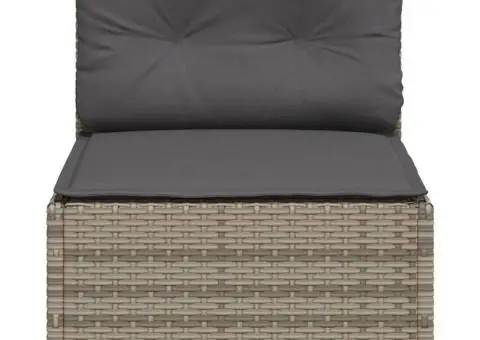 Canapea de grădină fără cotiere, cu perne, gri, poliratan - 4/5