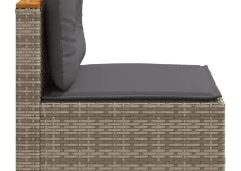 Canapea de grădină fără cotiere, cu perne, gri, poliratan - 5/5