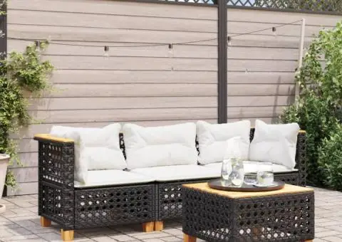 Canapea de grădină cu perne, 3 locuri, negru, poliratan - 1/5