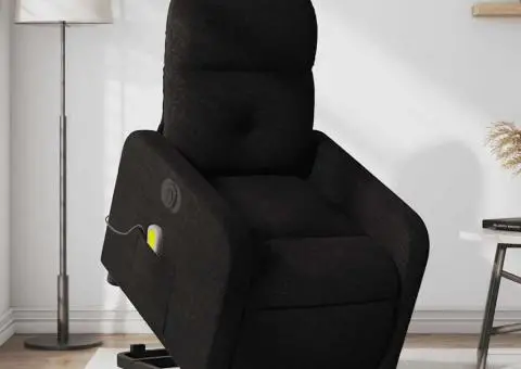 Fotoliu electric de masaj rabatabil cu ridicare, negru, textil - 1/5