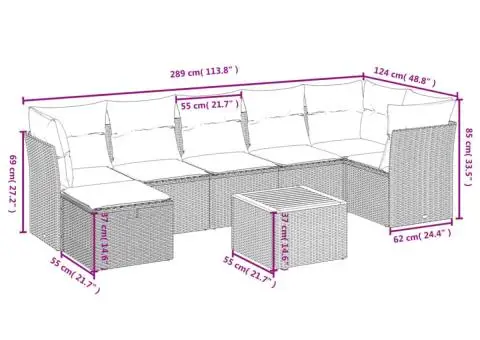 Set mobilier de grădină cu perne, 9 piese, negru, poliratan - 4/4