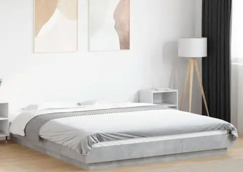 Cadru de pat cu lumini LED gri beton 160x200 cm, lemn prelucrat - 1/5