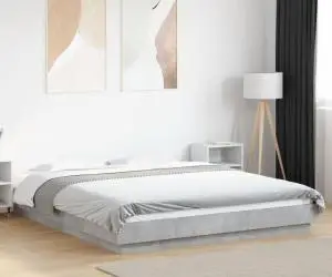 vidaXL Cadru de pat cu lumini LED gri beton 160x200 cm, lemn prelucrat