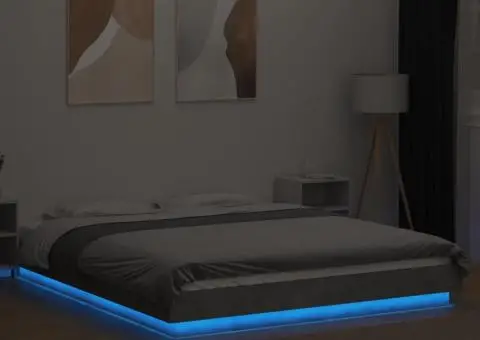 Cadru de pat cu lumini LED gri beton 160x200 cm, lemn prelucrat - 4/5