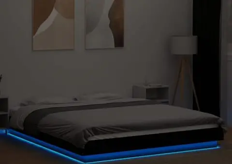 Cadru de pat cu lumini LED, negru, 160x200 cm, lemn prelucrat - 4/5