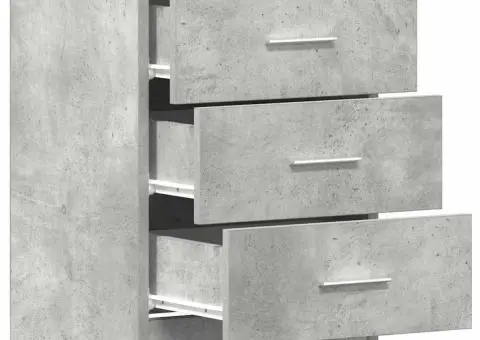 Noptieră, gri beton, 38x35x56 cm, lemn prelucrat - 5/5