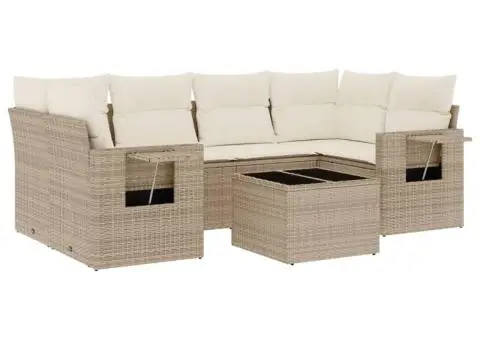 Set canapele de grădină, 7 piese, cu perne, bej, poliratan - 2/3