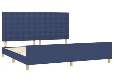 Cadru de pat fără saltea, albastru, 200x200 cm, textil - 4/5