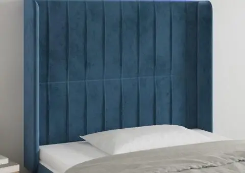 Tăblie de pat cu LED, albastru închis, 93x16x118/128cm, catifea - 1/5