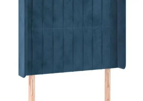 Tăblie de pat cu LED, albastru închis, 93x16x118/128cm, catifea - 3/5