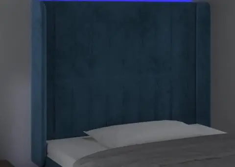 Tăblie de pat cu LED, albastru închis, 93x16x118/128cm, catifea - 4/5