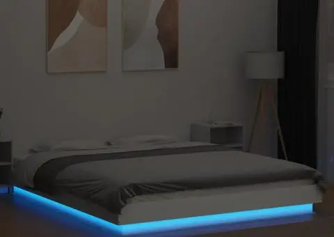 Cadru de pat cu lumini LED, alb, 150x200 cm, lemn prelucrat - 4/5