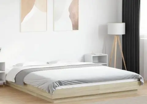 Cadru de pat cu LED stejar sonoma 150x200 cm lemn prelucrat - 1/5