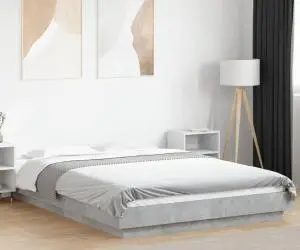 vidaXL Cadru de pat, gri beton, 135x190 cm, lemn prelucrat