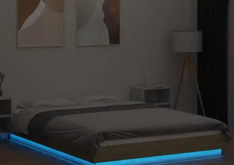 Cadru de pat cu LED stejar sonoma 135x190 cm lemn prelucrat - 4/5