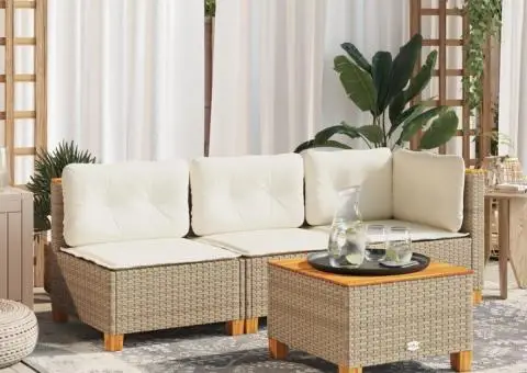 Masă de grădină, bej, 55x55x36 cm, poliratan și lemn acacia - 1/5