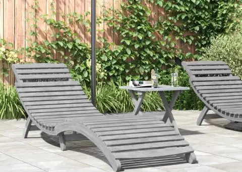 Șezlong cu masă, gri, lemn masiv de acacia - 1/5
