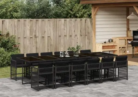 Set mobilier de grădină cu perne, 13 piese, negru, poliratan - 1/5