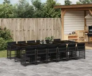 vidaXL Set mobilier de grădină cu perne, 13 piese, negru, poliratan