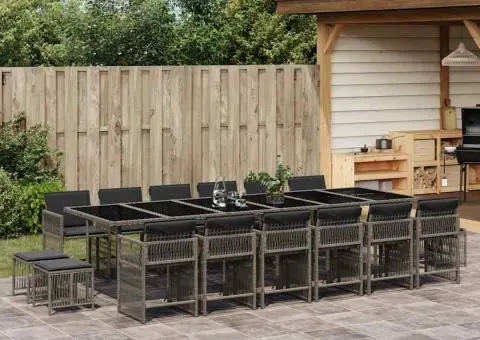 Set mobilier de grădină cu perne, 17 piese, gri, poliratan - 1/5