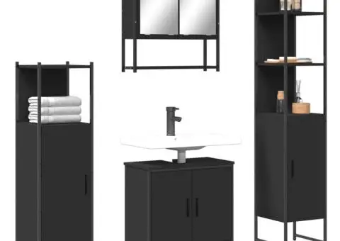 Set mobilier de baie, 4 piese, negru, lemn prelucrat - 1/5