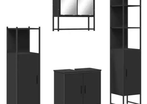 Set mobilier de baie, 4 piese, negru, lemn prelucrat - 2/5