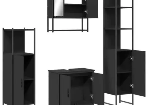 Set mobilier de baie, 4 piese, negru, lemn prelucrat - 5/5