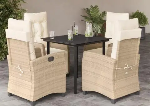 Set mobilier de grădină cu perne, 5 piese, bej, poliratan - 1/5