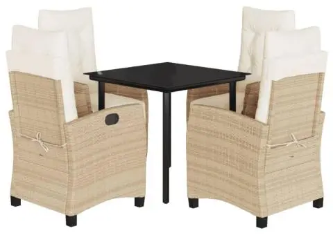 Set mobilier de grădină cu perne, 5 piese, bej, poliratan - 2/5