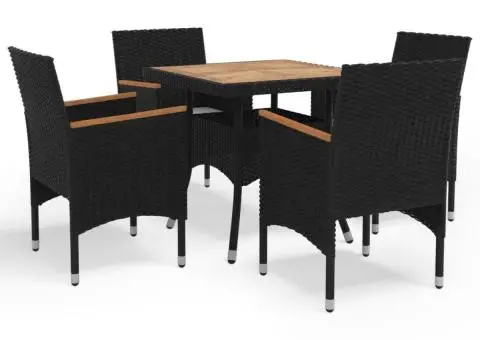 Set mobilier grădină, 5 piese, negru, poliratan și lemn masiv. - 1/5