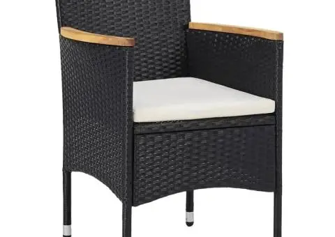 Set mobilier grădină, 5 piese, negru, poliratan și lemn masiv. - 2/5