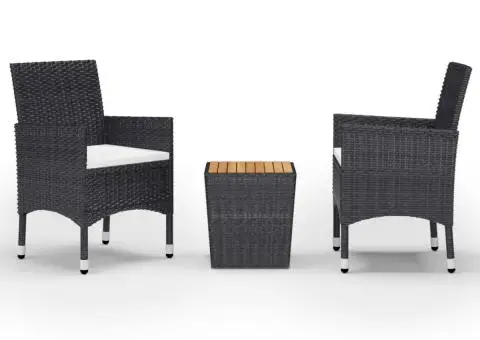 Set bistro de grădină, 3 piese, negru, poliratan și lemn masiv - 2/5