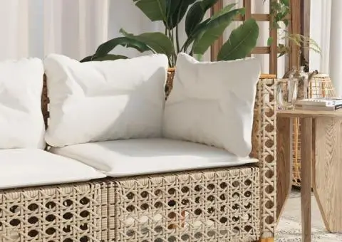 Canapea de colț de grădină cu perne, bej, poliratan - 1/5