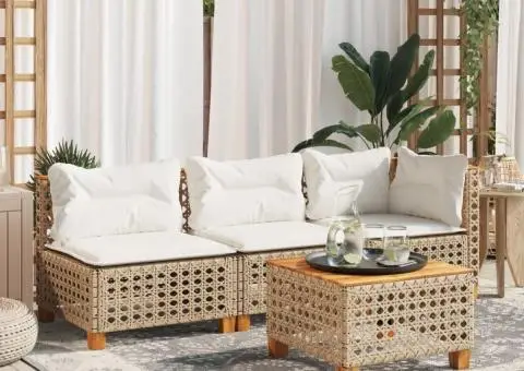 Canapea de colț de grădină cu perne, bej, poliratan - 3/5