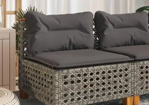 Canapea de grădină fără cotiere, cu perne, gri, poliratan - 1/5