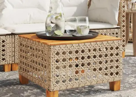 Masă de grădină, bej, 55x55x36 cm, poliratan și lemn acacia - 1/5