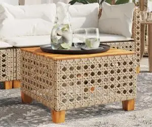 vidaXL Masă de grădină, bej, 55x55x36 cm, poliratan și lemn acacia