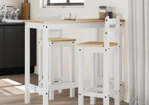 Scaune de bar, 2 buc., alb, lemn masiv de pin - 1/5