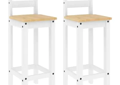 Scaune de bar, 2 buc., alb, lemn masiv de pin - 2/5