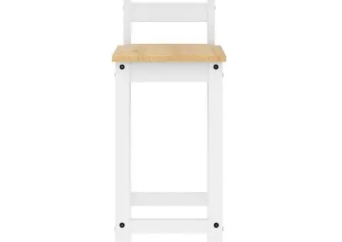 Scaune de bar, 2 buc., alb, lemn masiv de pin - 5/5