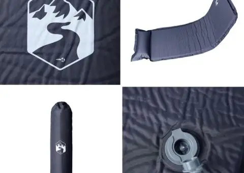 Saltea de camping auto-gonflabilă, cu pernă, 1 persoană, gri - 5/5