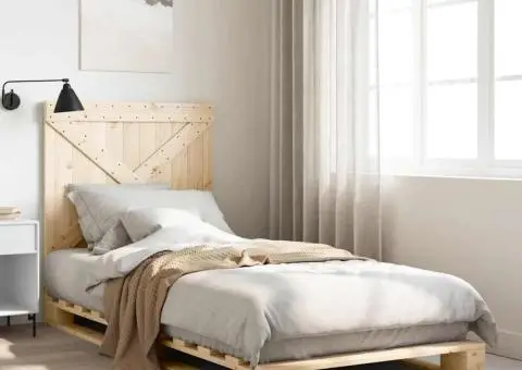 Cadru de pat cu tăblie, 90x200 cm, lemn masiv de pin - 1/5