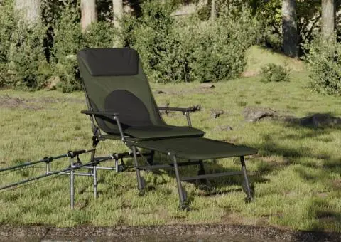 Șezlong pescuit picioare reglabile tălpi de noroi pliabil verde - 1/5